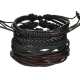 Vintage Handmade Feather Multilayer Leather Bracelet Sets Men Fashion Braiding Coffee Rope Wrap Bracelets &amp; Bangles Male Gift