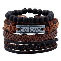 Vintage Handmade Feather Multilayer Leather Bracelet Sets Men Fashion Braiding Coffee Rope Wrap Bracelets &amp; Bangles Male Gift