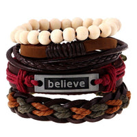 Vintage Handmade Feather Multilayer Leather Bracelet Sets Men Fashion Braiding Coffee Rope Wrap Bracelets &amp; Bangles Male Gift