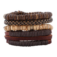 Vintage Handmade Feather Multilayer Leather Bracelet Sets Men Fashion Braiding Coffee Rope Wrap Bracelets &amp; Bangles Male Gift