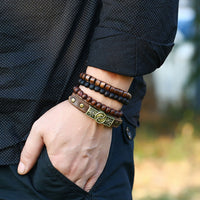 Vintage Handmade Feather Multilayer Leather Bracelet Sets Men Fashion Braiding Coffee Rope Wrap Bracelets &amp; Bangles Male Gift