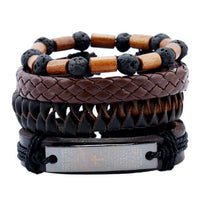 Vintage Handmade Feather Multilayer Leather Bracelet Sets Men Fashion Braiding Coffee Rope Wrap Bracelets &amp; Bangles Male Gift