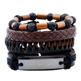 Vintage Handmade Feather Multilayer Leather Bracelet Sets Men Fashion Braiding Coffee Rope Wrap Bracelets &amp; Bangles Male Gift