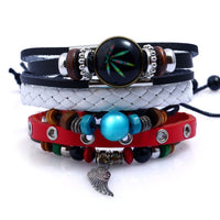 Vintage Handmade Feather Multilayer Leather Bracelet Sets Men Fashion Braiding Coffee Rope Wrap Bracelets &amp; Bangles Male Gift