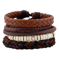 Vintage Handmade Feather Multilayer Leather Bracelet Sets Men Fashion Braiding Coffee Rope Wrap Bracelets &amp; Bangles Male Gift