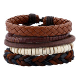 Vintage Handmade Feather Multilayer Leather Bracelet Sets Men Fashion Braiding Coffee Rope Wrap Bracelets &amp; Bangles Male Gift