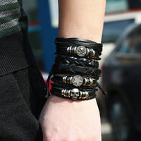 Vintage Handmade Feather Multilayer Leather Bracelet Sets Men Fashion Braiding Coffee Rope Wrap Bracelets &amp; Bangles Male Gift