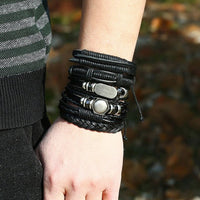 Vintage Handmade Feather Multilayer Leather Bracelet Sets Men Fashion Braiding Coffee Rope Wrap Bracelets &amp; Bangles Male Gift
