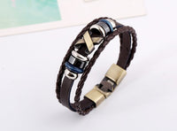 Vintage Handmade Feather Multilayer Leather Bracelet Sets Men Fashion Braiding Coffee Rope Wrap Bracelets &amp; Bangles Male Gift