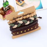 Vintage Handmade Feather Multilayer Leather Bracelet Sets Men Fashion Braiding Coffee Rope Wrap Bracelets &amp; Bangles Male Gift
