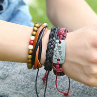 Vintage Handmade Feather Multilayer Leather Bracelet Sets Men Fashion Braiding Coffee Rope Wrap Bracelets &amp; Bangles Male Gift