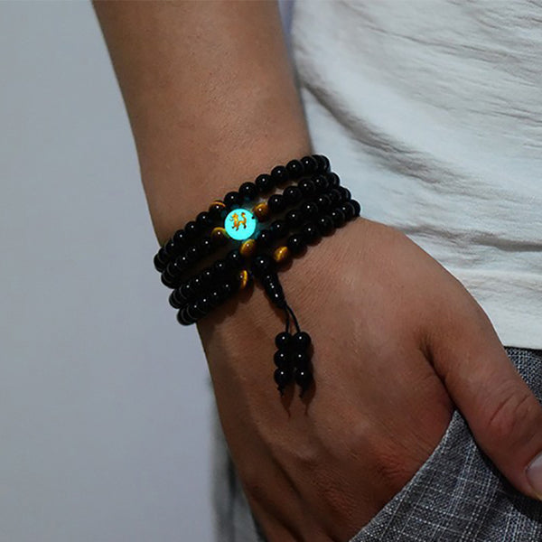 BOEYCJR Dragon Black Buddha Mala Beads Bangles&amp;Bracelets Handmade Jewelry Ethnic Glow in the Dark Bracelet for Women or Men