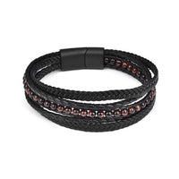 Jiayiqi Fashion Natural Stone Beads Men Bracelet Multilayer Leather Bracelet Punk Jewelry Stainless Steel Magnetic Clasp Bangles