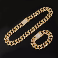 Hip Hop 1Set 20MM Full Heavy Iced Out Paved Rhinestone Miami Curb Cuban Chain CZ Bling Rapper Bracelet Necklaces For Men Jewelry