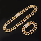 Hip Hop 1Set 20MM Full Heavy Iced Out Paved Rhinestone Miami Curb Cuban Chain CZ Bling Rapper Bracelet Necklaces For Men Jewelry