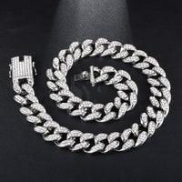 Hip Hop 1Set 20MM Full Heavy Iced Out Paved Rhinestone Miami Curb Cuban Chain CZ Bling Rapper Bracelet Necklaces For Men Jewelry