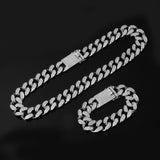 Hip Hop 1Set 20MM Full Heavy Iced Out Paved Rhinestone Miami Curb Cuban Chain CZ Bling Rapper Bracelet Necklaces For Men Jewelry