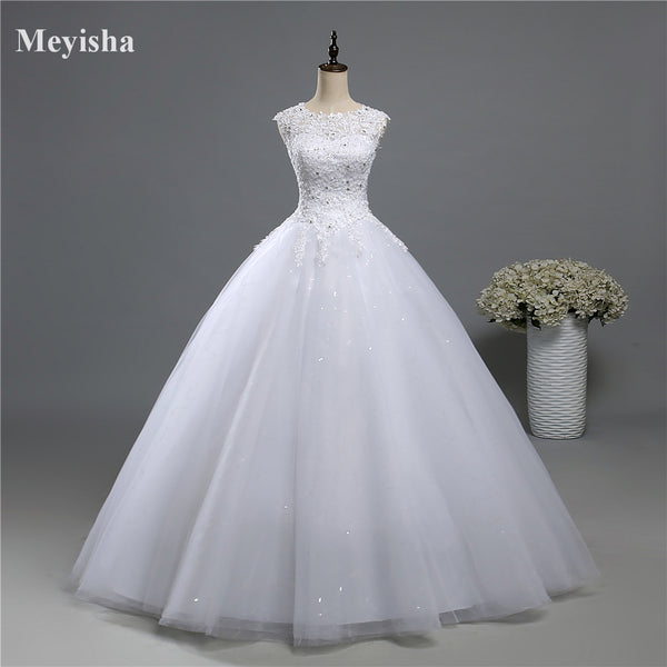 ZJ9139 Ball Gown Real Images Lace Tulle 2020 Wedding Dresses 2019 Dresses Bridal Dress Plus Size Shine Skirt Crystal Beads