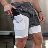 Men&#39;s Casual Shorts 2 in 1 Running Shorts Quick Drying Sport Shorts Gyms Fitness Bodybuilding Workout Built-in Pockets Short Men