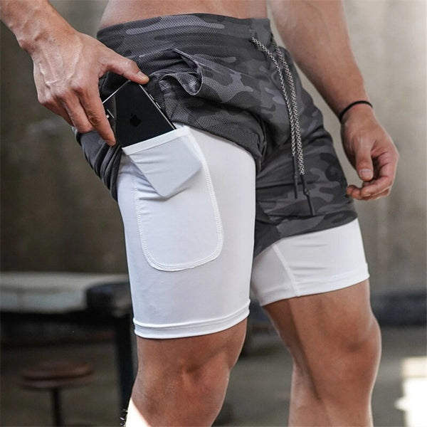 Men&#39;s Casual Shorts 2 in 1 Running Shorts Quick Drying Sport Shorts Gyms Fitness Bodybuilding Workout Built-in Pockets Short Men
