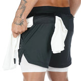 Men&#39;s Casual Shorts 2 in 1 Running Shorts Quick Drying Sport Shorts Gyms Fitness Bodybuilding Workout Built-in Pockets Short Men