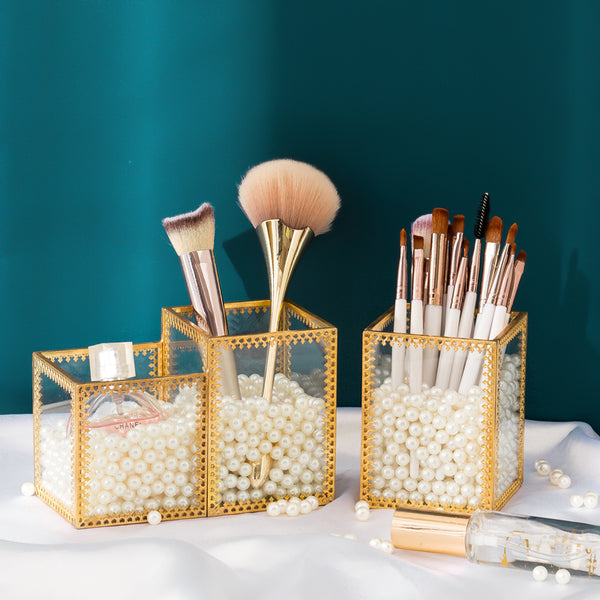 1/2/3/4 Grids Glass Makeup Brush Eyebrow Pen Storage Barrel Lipstick Holder Cosmetic Makeup Organizer Finishing Storage Box