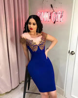 Lace Women Party Dress Bodycon V-neck Short Sleeve Skater Dress Elegant Blue Club Dress Vestidos
