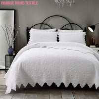 100% Cotton Quilted Stitched Elegant Bedspread set with Decorative Pillow Shams 3Pcs White Soft Bedspread Bed Coverlet Set