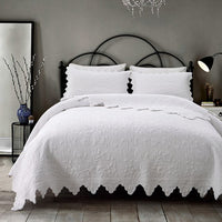 100% Cotton Quilted Stitched Elegant Bedspread set with Decorative Pillow Shams 3Pcs White Soft Bedspread Bed Coverlet Set