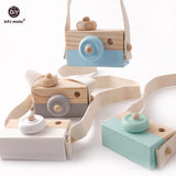 Let&#39;s Make Nordic Hanging Wooden Camera Toys Kids 1pc Beech Wooden Camera Strap Wood Blocks Baby Product Gifts Montessori Toys