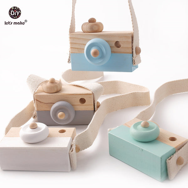 Let&#39;s Make Nordic Hanging Wooden Camera Toys Kids 1pc Beech Wooden Camera Strap Wood Blocks Baby Product Gifts Montessori Toys