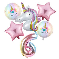 6pcs Rainbow Gradient Unicorn Party Balloon 32 inch Number Birthday Party Decorations Kids Unicorn Party Wedding Balloons Globos