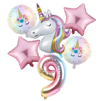 6pcs Rainbow Gradient Unicorn Party Balloon 32 inch Number Birthday Party Decorations Kids Unicorn Party Wedding Balloons Globos