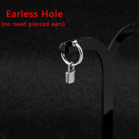 New KPOP Stainless Steel Earrings Idol Punk Padlock Stud Earring Lock Pendant Ear Clip for Women Men Star Same Style Jewelry