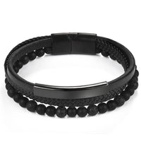 Jiayiqi Fashion Natural Stone Beads Men Bracelet Multilayer Leather Bracelet Punk Jewelry Stainless Steel Magnetic Clasp Bangles