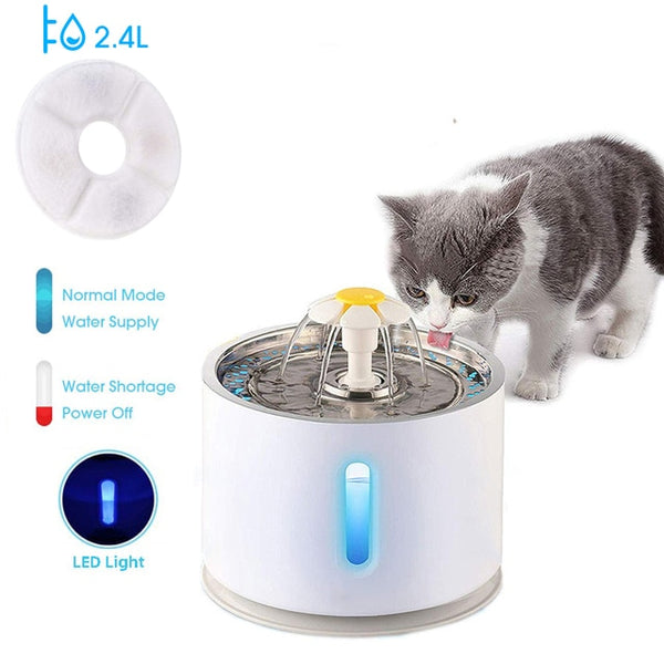 Automatic Cat Fountain Pet Drinking Water Dispenser 2.4L Electric LED Dog Pet Drinking Fountain Drinking Bowl Feeder Filter