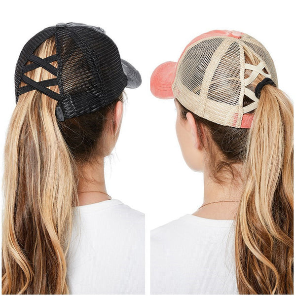 Women Ponytail Baseball Cap Snapback Adjustable Ponytail Gorras Casquette Summer Sunhat Mesh Trucker Hat Casquette Femm WH077