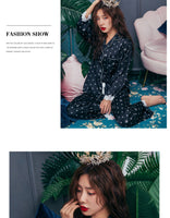 Lisacmvpnel Print Fashion Women Pajama Set Sweet Lace Cuff Trousers Long Sleeve Suit Pyjamas