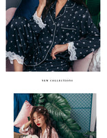 Lisacmvpnel Print Fashion Women Pajama Set Sweet Lace Cuff Trousers Long Sleeve Suit Pyjamas