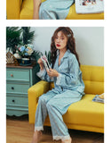 Lisacmvpnel Print Fashion Women Pajama Set Sweet Lace Cuff Trousers Long Sleeve Suit Pyjamas