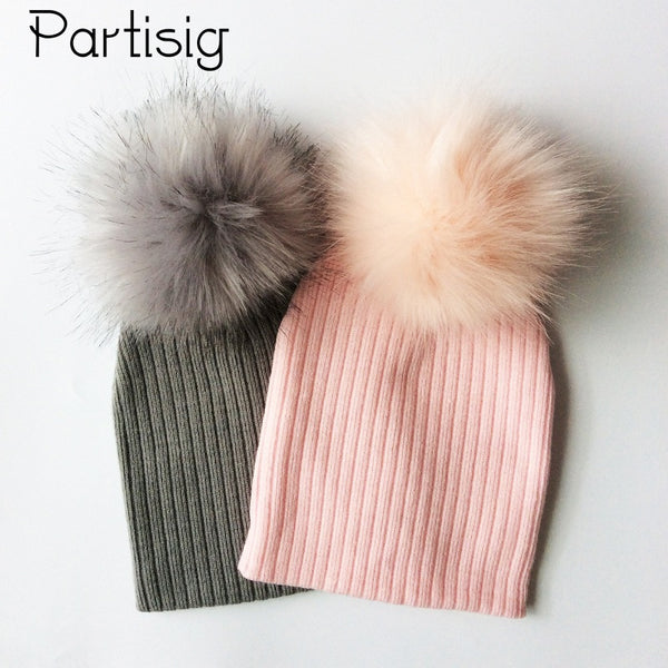 Winter Children Boy Girl Crochet Artificial Pompom Hat Knitted Toddler Kids Caps With Pompon Baby Beanie Hats Bonnet