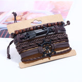Vintage Handmade Feather Multilayer Leather Bracelet Sets Men Fashion Braiding Coffee Rope Wrap Bracelets &amp; Bangles Male Gift