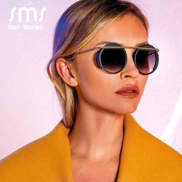 Vintage Steampunk Sunglasses Men Brand Design Round Glasses Steam Punk Metal Sunglasses Women Mirror Shades UV400 Gafas de Sol