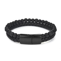 Jiayiqi Fashion Natural Stone Beads Men Bracelet Multilayer Leather Bracelet Punk Jewelry Stainless Steel Magnetic Clasp Bangles