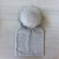 Autumn Winter Kids Girls Solid Velvet Hat With Pompon Baby Beanie Pompom Cap Children&#39;s Accessories