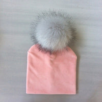 Autumn Winter Kids Girls Solid Velvet Hat With Pompon Baby Beanie Pompom Cap Children&#39;s Accessories