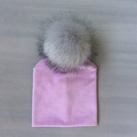 Autumn Winter Kids Girls Solid Velvet Hat With Pompon Baby Beanie Pompom Cap Children&#39;s Accessories