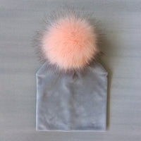 Autumn Winter Kids Girls Solid Velvet Hat With Pompon Baby Beanie Pompom Cap Children&#39;s Accessories