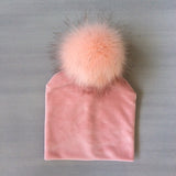 Autumn Winter Kids Girls Solid Velvet Hat With Pompon Baby Beanie Pompom Cap Children&#39;s Accessories