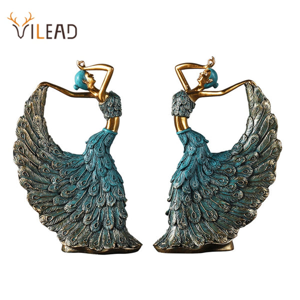 VILEAD Dancer Figurines Peacock Abstract Art Ornament Statue Resin Sculpture Model Home Office Decoartion Craft Desktop Decor